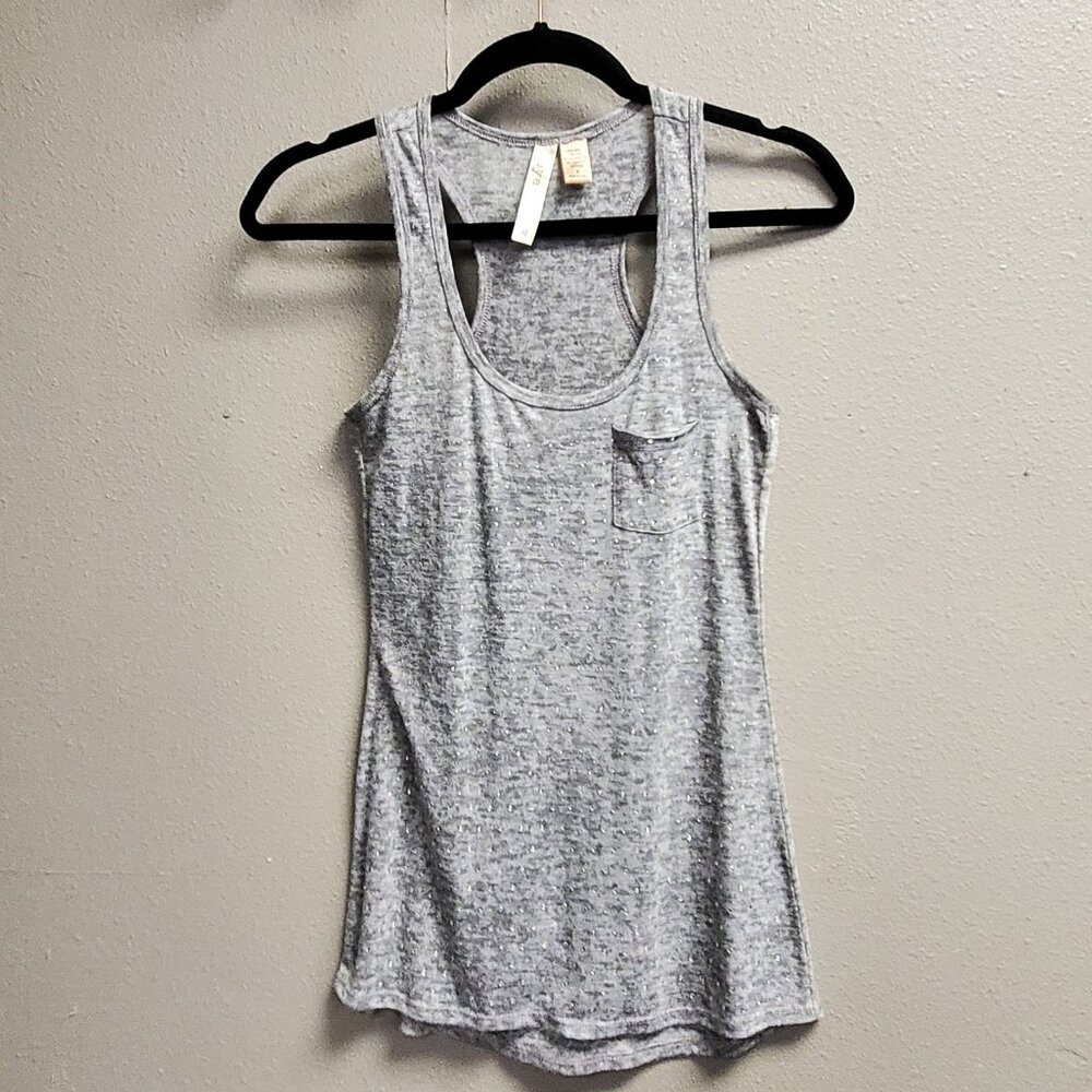 Eyeshadow Tank Top Womens Small Gray Sleeveless Pocket Silver Studded Sparkle